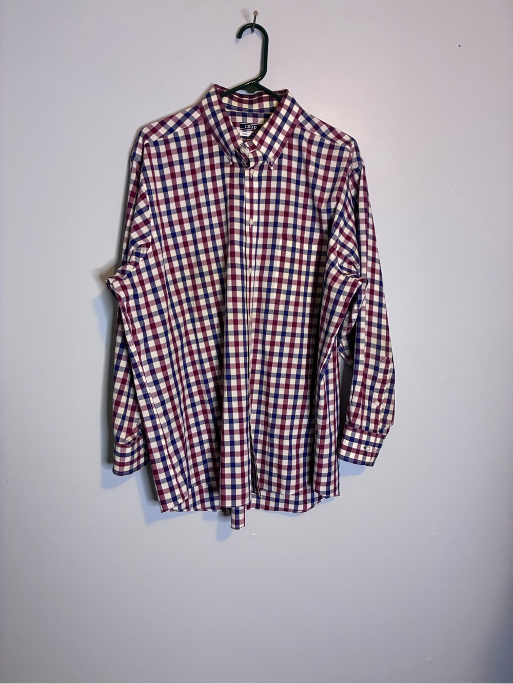 Izod Men's Blue and Red Checked Button-Down Shirt